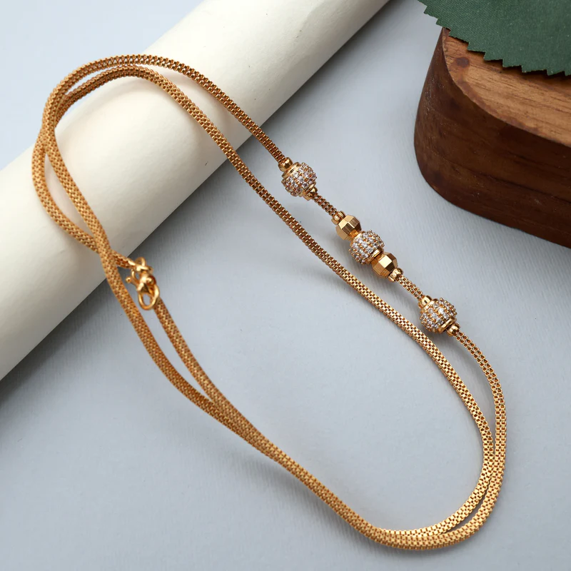 Diamond Look Gold Tone 3 Balls with Big Gundu Beads Mugappu Chain